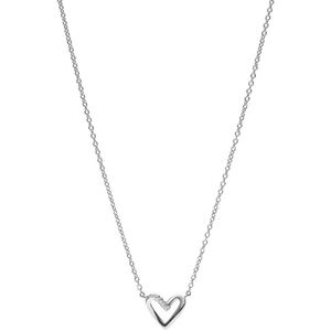 Lucardi Dames Zilveren ketting met hanger hart zirkonia - Ketting - 925 Zilver - Zilver - 45 cm