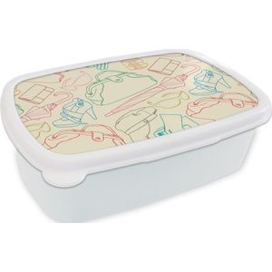 Broodtrommel Wit - Lunchbox - Brooddoos - Pastel - Tas - Kleren - Patronen - 18x12x6 cm - Volwassenen