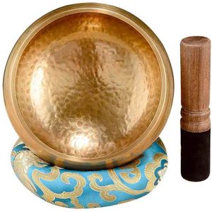 Tibetaanse Klankschaal Set | Meditatie Schaal met Aanstrijkhout & Kussen | Singing Bowl | Klank Schaal | Yoga, Chakra | Licht Blauw - 8 cm