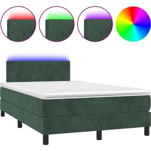 vidaXL - Boxspring - met - matras - en - LED - fluweel - donkergroen - 120x190 - cm