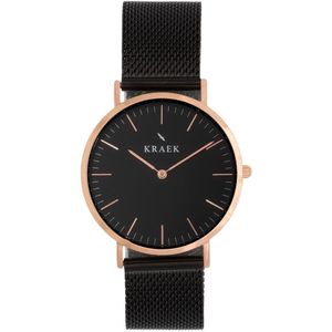 KRAEK Evelyn Rosé Goud Zwarte Wijzerplaat 36 mm | Dames Horloge | Zwart Mesh horlogebandje | Svelte | Minimaal Design