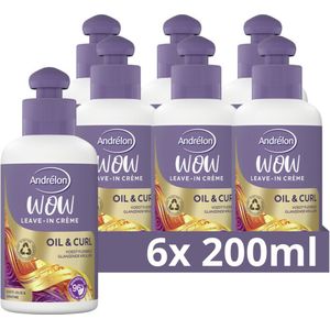 Andrélon WOW Leave-In Crème - Oil & Curl - verrijkt met buriti-olie en keratine - 6 x 200 ml