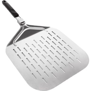 Geperforeerde pizzaschep 30 cm roestvrij staal met siliconen handvat - professionele pizzaschep - premium pizzaschuiver - pizzasteen - pizzaoven - gemakkelijk glijden