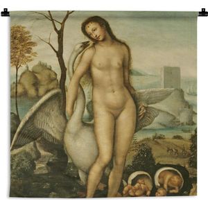 Wandkleed Da Vinci - Leda en de zwaan - Leonardo da Vinci Wandkleed katoen 150x150 cm - Wandtapijt met foto