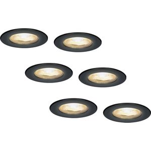 6x Nola Dimbare LED Inbouwspots - Zwart - 5 Watt - 2700K Warm Licht - IP65 Voor Binnen en Buiten