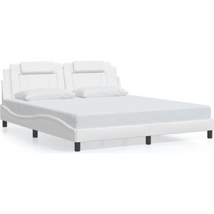 vidaXL - Bedframe - met - hoofdbord - kunstleer - wit - 180x200 - cm