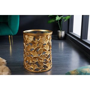 Decoratieve salontafel GINKGO 35cm goud handgemaakt rond metalen glazen blad - 42034