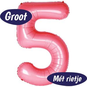Cijfer Ballonnen - Ballon Cijfer 5 - 70cm Roze - Folie - Opblaas Cijfers - Verjaardag - 5 jaar, 50 jaar, abraham, sarah - Versiering
