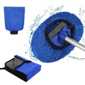 Auto Borstel Cover Grote Microfiber Chenille Washandschoen - 4 in 1 - Auto Wassen Doeken - Self-Service - Wasbox Borstel - Blauw .
