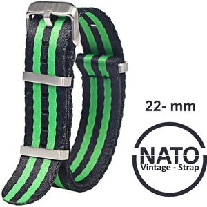 22mm Nato Strap ZWART GROEN - Vintage James Bond - Nato Strap collectie - Mannen - Horlogeband - 22 mm bandbreedte