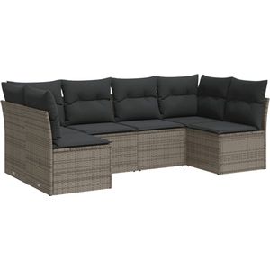 vidaXL - 6-delige - Loungeset - met - kussens - poly - rattan - grijs