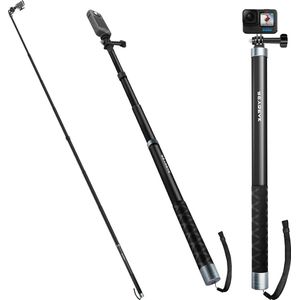 Ultra lange selfiestick voor actiecamera's - uitbreidbaar op 3 lengtes - 22 inch 47 inch 106 inch - koolstofvezel lichtgewicht paal monopod
