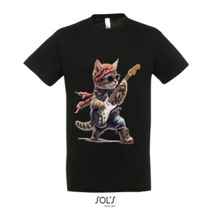 T-Shirt 1-173 Kat speelt gitaar nr223 - xL, Zwart