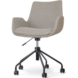 Nolon Nout-Eef Bureaustoel Warm Grijs - Stof - Verstelbaar - Wielen - Zwart Onderstel - Lage Armleuning - Modern - Design - Comfortabel