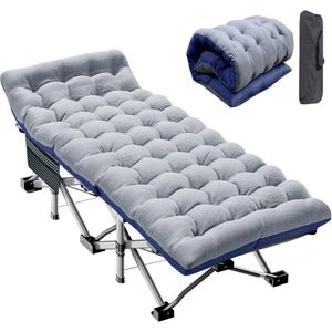 Campingbed, opvouwbaar, 190 x 71 x 36 cm, met standaard en zijvak, stalen frame + Oxford-stof, ligoppervlak 200 kg, draagvermogen 200 kg, campingbed/bed