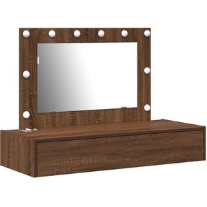 vidaXL - Wandkaptafel - met - LED - Verlichting - in - Bruin - Eiken