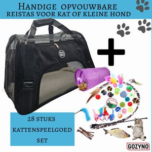 Opvouwbare Katten reismand-met schouderband-Lichtgewicht-Dierentransport-Reismand kat-Diervriendelijk-Wasmachine bestendig-Gozyno-Zwart- Dons matje-28 stuks kattenspeeltje-kattenkruid