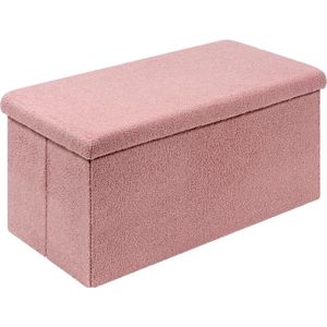 Zitbank met opbergruimte, opvouwbare zitbank, fluwelen voetenbank, kist, opbergdoos met deksel, roze, 80 x 40 x 40 cm