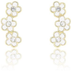 Goudkleurige oorbel met strassbloemen