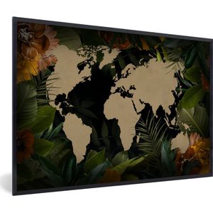 Fotolijst incl. Poster - Wereldkaart - Planten - Bladeren - 120x80 cm - Posterlijst