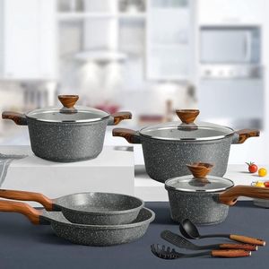 Inductiepan en pannenset met deksel graniet anti-aanbaklaag Pot- en Pannensets 11-delige Kookgerei Set met Koekenpan Soeppan Ovenschotel Kookgerei