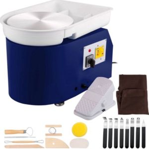 Boetseertafel - Draaischijf voor Pottenbakken - Keramiek - 28cm - 350 W - Instelbare Snelheid - Vormmachine met Beeldhouwgereedschap en Schort - Voetpedaalbediening - Blauw