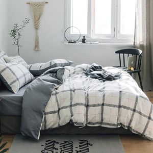 Beddengoed, geruit, 140 x 200 cm, zwart, wit, microvezel, modern, ruitpatroon, grijs/wit, omkeerbaar beddengoedset, met kussensloop 70 x 90 cm, ritssluiting