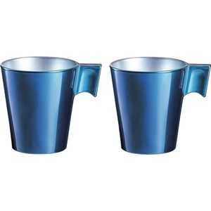 Set van 8x stuks espresso kopjes/bekers donkerblauw 80 ml - Koffiekopjes van keramiek