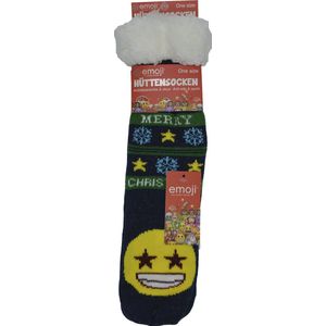 Emoji Kerstsokken - Happy unisex huissokken - Extra Warm en zacht - Anti-Slip - Huttensocken emoji sterogen- one size