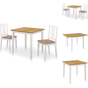 vidaXL Eethoek - Verlengbare Eettafel (80-120) x 80 x 74 cm - 2 Eetstoelen - Wit en Bruin - Massief Rubberwood - Set tafel en stoelen