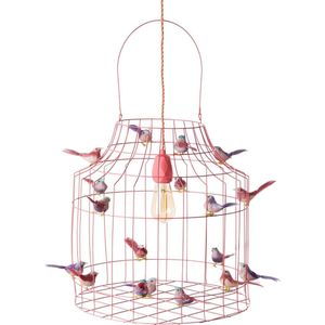 Hanglamp kinderkamer roze babykamer | meisjeskamer | pastelroze vogeltjes nét echt! | DUTCH DILIGHT | afmetingen rond 45 cm hoog 73 cm inclusief hengsel |