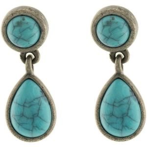 Behave Oorbellen oorhangers vintage zilver kleur met blauwe natuursteen 3 cm