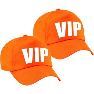 2x stuks VIP pet  / baseball cap oranje met witte bedrukking voor meisjes en jongens - Holland / Koningsdag - Very Important Person cap