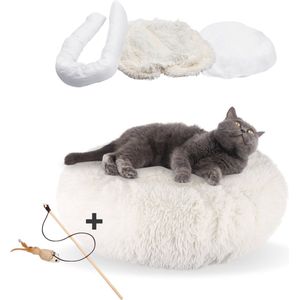 AdomniaGoods - Stevige hondenmand - Luxe kattenmand - Antislip kattenkussen - Afneembare hoes - Goed gevuld - Stevig strak design! - Wit 50cm