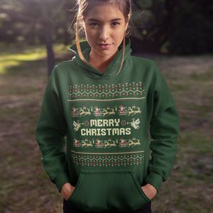 Foute Kerst Hoodie - Kleur Groen - Merry Christmas Oldschool - Maat XS - Uniseks Pasvorm - Kerstkleding voor Dames & Heren
