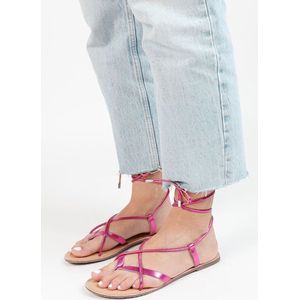 Sacha - Dames - Roze metallic leren sandalen - Maat 37