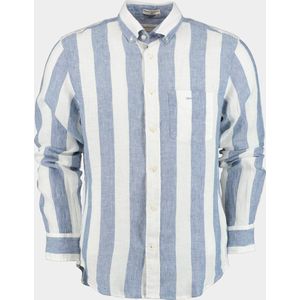 Gant - College Overhemd Linnen Streep Blauw - Heren - Maat XL - Regular-fit