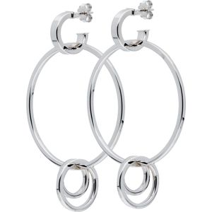 Classics&More oorhangers - zilver gerodineerd - steker - 1 grote ring - 2 kleine ringen - 78.7 mm