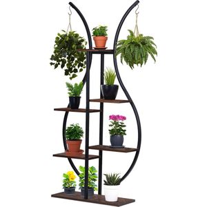 Plantenladder Plantenstandaard houder indoor hout-desktop-metaal en frame-plantenrek 6 dieren houten bloemenrek-plantentrap indoor kamerhoek-woonkamer-balkon-terras Plantenladder