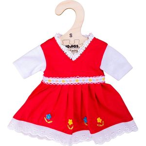 Bigjigs poppenkleding voor een Bigjigs pop van 25cm rode jurk