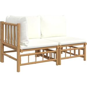 vidaXL 2-delige Bamboe Loungeset met Crèmewitte Kussens Bamboelounge - Lounge Set - Buis Meubilaar - Outdoor Furniture - Tuinset