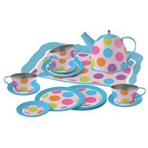 Simply for Kids Tinnen Theeservies Confetti met Koffertje - Speelgoed - Keuken Accessoires