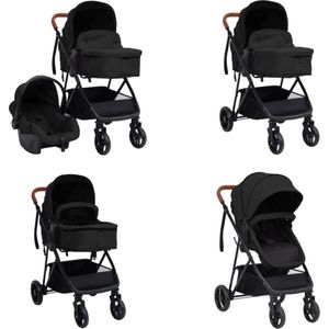 vidaXL Kinderwagen 3-in-1 staal antracietkleurig en zwart - Baby Kinderwagen - Baby Kinderwagens - Wandelwagen - Kinderwagen