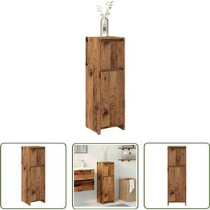 The Living Store Badkamerkast 30x30x95 cm bewerkt hout oud houtkleurig - Badkamerkast - Opbergruimte - Badkamerinrichting - Houten Kast - Vintage Kast