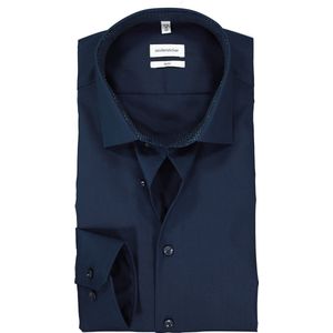 Seidensticker slim fit overhemd - donkerblauw (gestipt contrast) - Strijkvrij - Boordmaat: 40