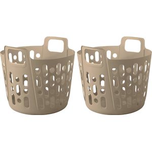 Flexibele wasmand - 2x - beige - 35 liter - kunststof - 39 x 41 x 36 cm
