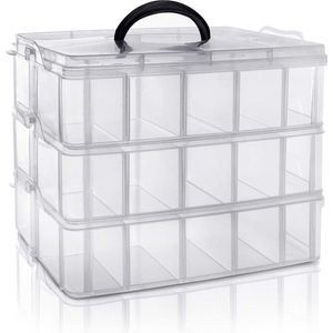 Transparante Stapelbare Plastic Opslag Doos - 3 Laags - Aanpasbare Compartimenten - Maximaal 30 Compartimenten - Voor Speelgoed en Sieraden Organisatie