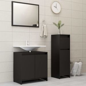 The Living Store 3-delige Badkamermeubelset spaanplaat zwart - Badkamermeubelset - Zwarte Badkamer - Badkamerkasten - Spaanplaat Badkamer - Moderne Badkamer