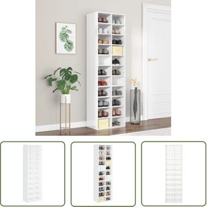 vidaXL Houten Schoenenrek - Schoenenrek - Schoenenkast 54x34x183 cm spaanplaat hoogglans wit - Schoenen Organisatie - Opslagruimte - Entree Meubilair
