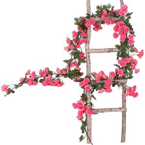 Bloemenslinger Fiets en Interieur - 69 Mini Rozen Donker Roze - Stijlvolle Bloemenstreng voor Fietsmand of Stuur - 180 CM Bloemen - Plastic Kunstbloemen Fiets Slinger